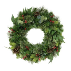 Pine Cones And Berries Artificial Christmas Wreath, 24-Inch, Unlit