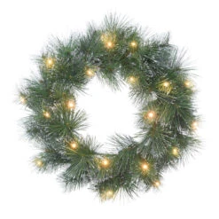 Pre-Lit Flocked Glittery Pine LED Lighted Artificial Christmas Wreath, 24-Inch, Warm White Lights