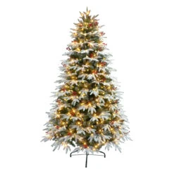7.5' Pre-lit Flocked Halifax Fir Artificial Slim Christmas Tree, Color Select LED Lights -Best Christmas Store dpul hx 75f5ld7 4 62637.1688153969