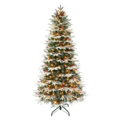 6.5' Pre-lit Slim Flocked Halifax Fir Artificial Christmas Tree, Clear Lights