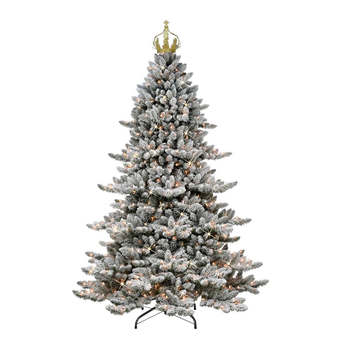 7.5' Pre-Lit Medium Flocked Spruce Gold Crown Artificial Christmas Tree, Clear Lights 1 7.5' Pre-Lit Medium Flocked Spruce Gold Crown Artificial Christmas Tree, Clear Lights