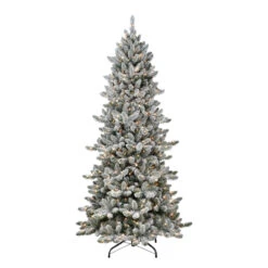 7.5' Pre-Lit Slim Flocked Spruce Artificial Christmas Tree, Clear Lights