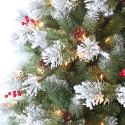 7.5' Flocked Pine Artificial Christmas Tree, Clear Lights -Best Christmas Store dpul stpf tf75c350 3 00328.1688429003