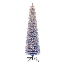 6.5' Pre-lit Flocked Fashion Blue Pencil Artificial Christmas Tree, Clear Lights