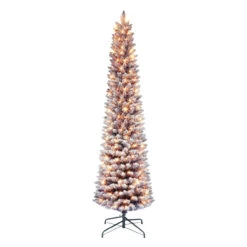 6.5' Pre-lit Flocked Fashion Purple Pencil Artificial Christmas Tree, Clear Lights