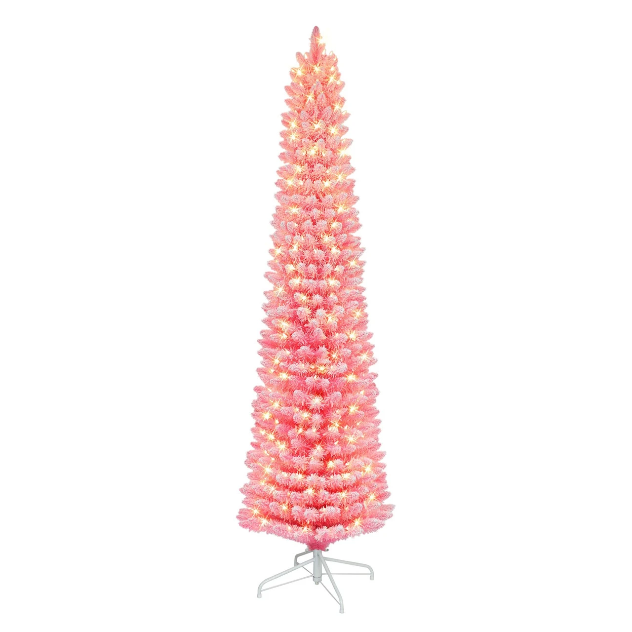 7.5' Pre-lit Flocked Fashion Pink Pencil Artificial Christmas Tree, Clear Lights 1 7.5' Pre-lit Flocked Fashion Pink Pencil Artificial Christmas Tree, Clear Lights