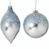 Set Of 6 Blue And Silver Glass Metallic Ice Sequin Ball & Kismet Ornament, 4"-6"