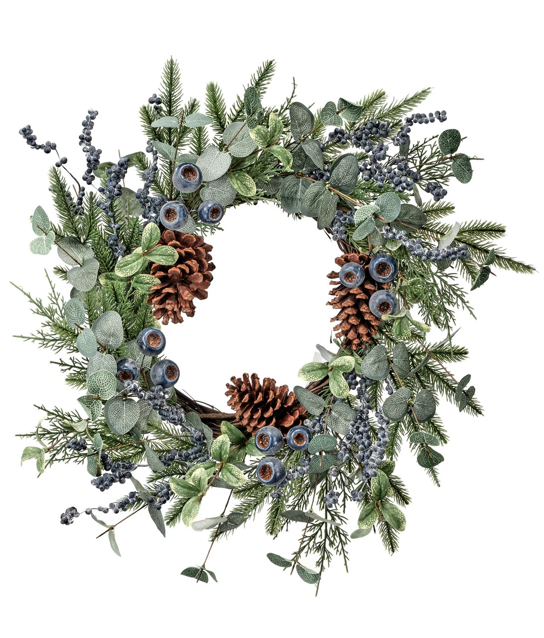 22" Blue, Green And Brown Blueberry, Pod Eucalyptus Cedar And Pine Christmas Wreath 1 22" Blue, Green And Brown Blueberry, Pod Eucalyptus Cedar And Pine Christmas Wreath