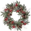Green, Red, And Brown Sequin Berries And Hollies Christmas Wreath -24-Inch, Unlit