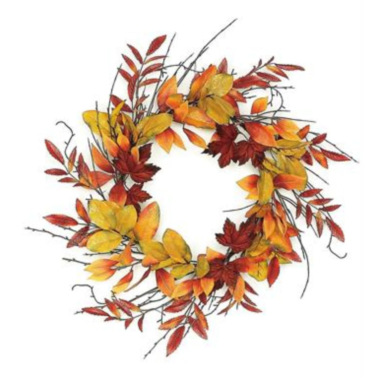 Mixed Leaves Artificial Autumn Wreath, Red And Green 24-Inch 1 Mixed Leaves Artificial Autumn Wreath, Red And Green 24-Inch