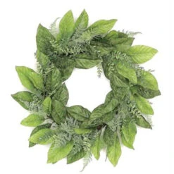 Magnolia Foliage, Ferns And Tea Leaves Artificial Spring Wreath, Green 24-Inch