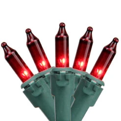 Set Of 100 Red Mini Christmas Lights36ft Green Wire