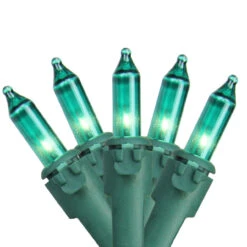 Set Of 100 Teal Green Mini Christmas Lights 4.25" Spacing - 36 Ft Green Wire