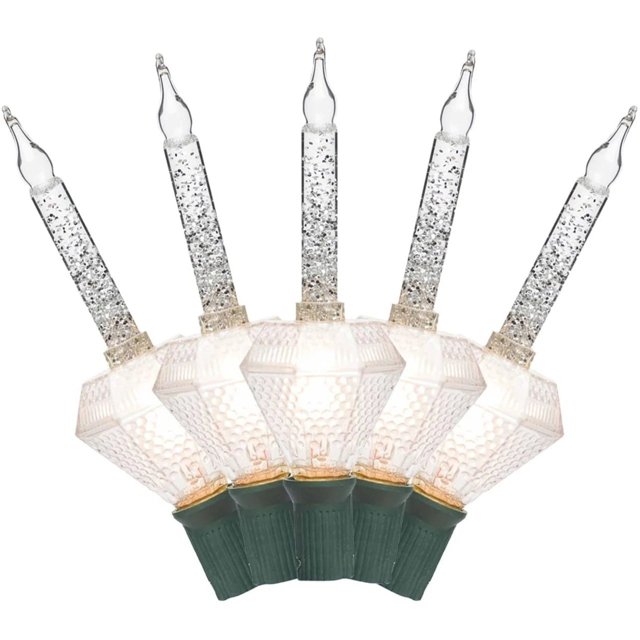 Set Of 2 Clear Diamond Shaped Retro Christmas Bubble Lights, 6 Ft Green Wire 1 Set Of 2 Clear Diamond Shaped Retro Christmas Bubble Lights, 6 Ft Green Wire