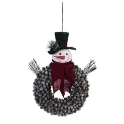 23.5" Red And Black Foam Christmas Snowman With Scarf Wreath