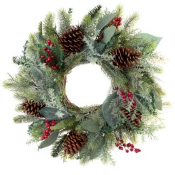 Pre-Lit Green And Red Winter Frost Artificial Christmas Wreath, 24-Inch, Clear LED Lights -Best Christmas Store dvlc20v 20678 lt 3 02414.1668074524