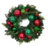 Pre-Lit Red And Green Artificial Christmas Cheer Wreath, 24-Inch, Clear LED Lights