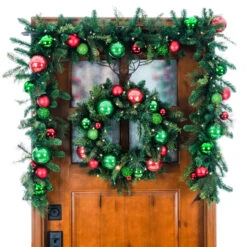 Pre-Lit Red And Green Artificial Christmas Cheer Wreath, 24-Inch, Clear LED Lights -Best Christmas Store dvlc20v 20707 lt 4 34879.1667385752