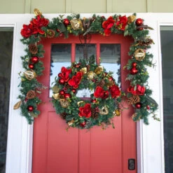 30" Battery Operated Green And Red Magnolia LED Artificial Christmas Wreath - White Lights -Best Christmas Store dvlc v 11092 006 44742.1667667503