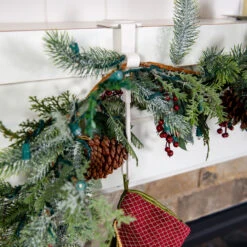 Set Of 3 Cotton White Christmas Mantle Garland And Stocking Hanger -Best Christmas Store dvlc v 20530 wht rs3 006 12486.1667556999