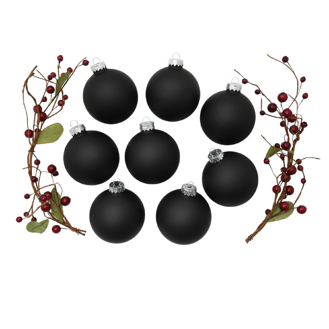 8ct Black Matte Glass Christmas Ball Ornaments 3.25" (80mm) 2 8ct Black Matte Glass Christmas Ball Ornaments 3.25" (80mm) - Image 2