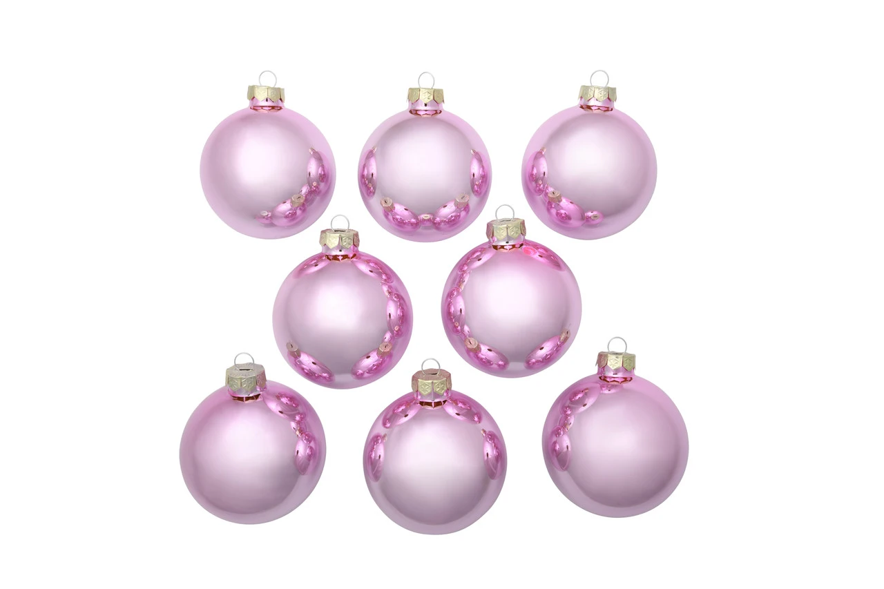 8ct Baby Pink Shiny Glass Christmas Ball Ornaments 3.25" (82mm) 2 8ct Baby Pink Shiny Glass Christmas Ball Ornaments 3.25" (82mm) - Image 2