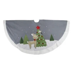 48" Gray And White Deer With Owl Christmas Tree Skirt