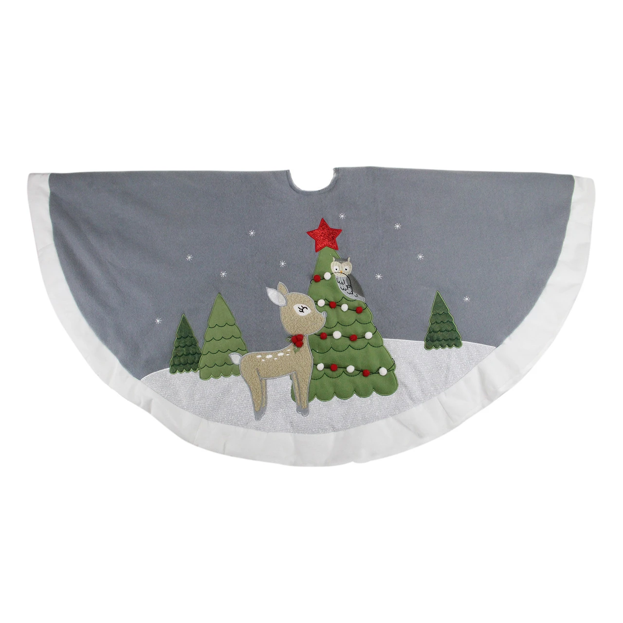 48" Gray And White Deer With Owl Christmas Tree Skirt 1 48" Gray And White Deer With Owl Christmas Tree Skirt