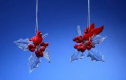 Club Pack Of 12 Icy Crystal Decorative Cardinal Holly Leaves Ornaments 3"