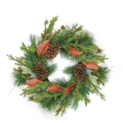 Mixed Pine With Red Leaves And Pine Cones Artificial Christmas Wreath - 26-Inch, Unlit