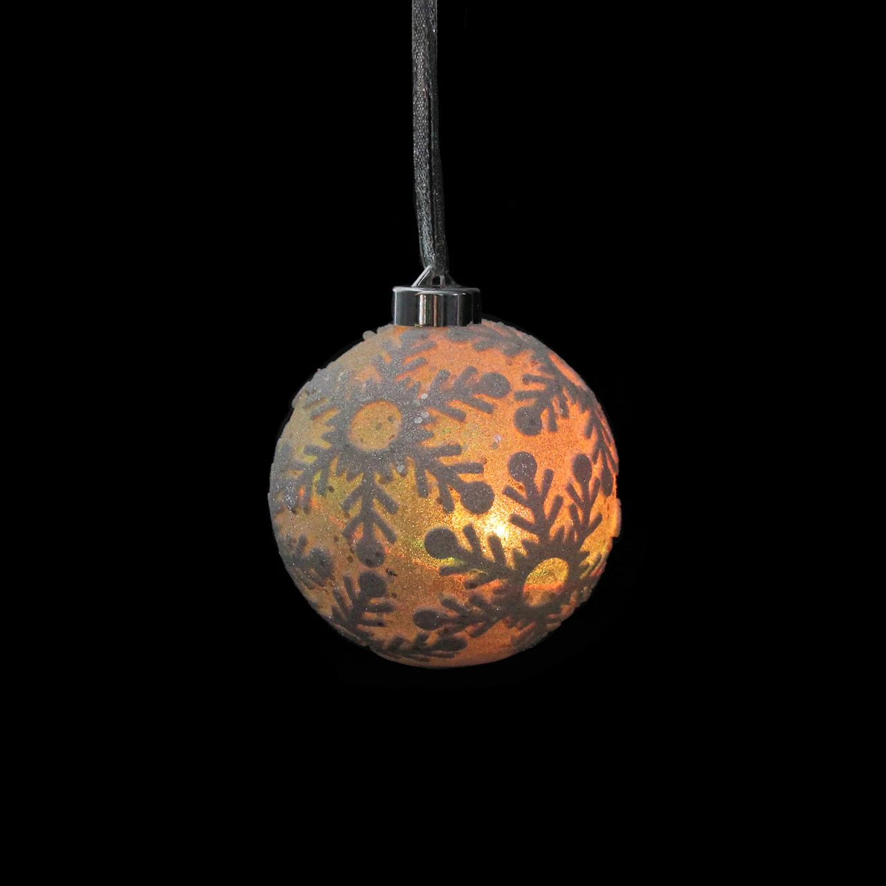 6ct Battery Operated Pre-Lit Silver Glitter Snowflake Christmas Ball Ornaments 4.25" (105mm) 2 6ct Battery Operated Pre-Lit Silver Glitter Snowflake Christmas Ball Ornaments 4.25" (105mm) - Image 2