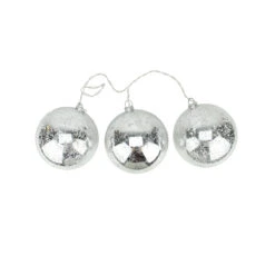 Set Of 3 Lighted Silver Mercury Glass Finish Ball Christmas Ornaments - Clear Lights
