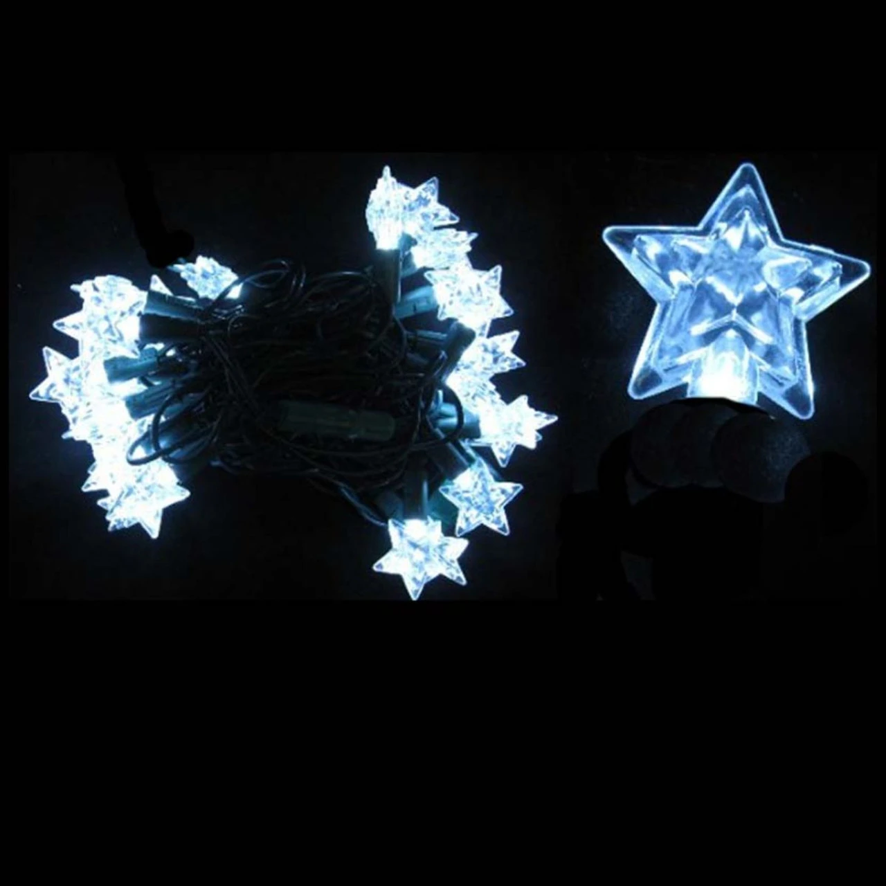 25 Silver LED M5 Star Christmas Lights - 8 Ft Green Wire 2 25 Silver LED M5 Star Christmas Lights - 8 Ft Green Wire - Image 2