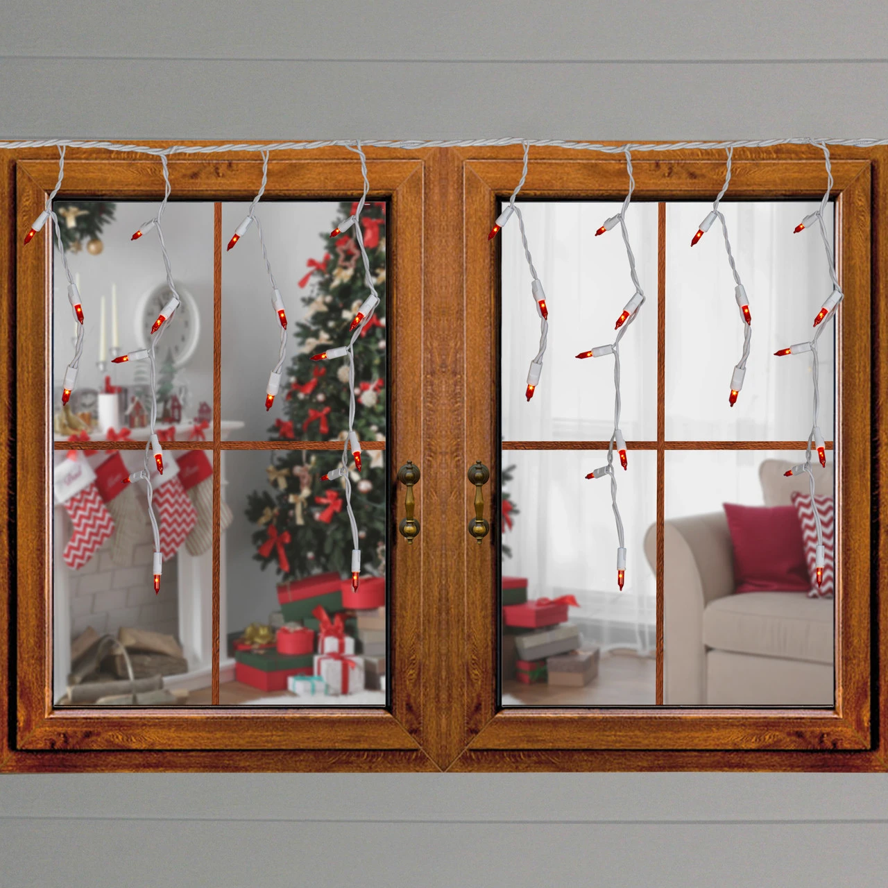 Set Of 100 Amber Orange Everglow Icicle Christmas Lights - White Wire 4 Set Of 100 Amber Orange Everglow Icicle Christmas Lights - White Wire - Image 4