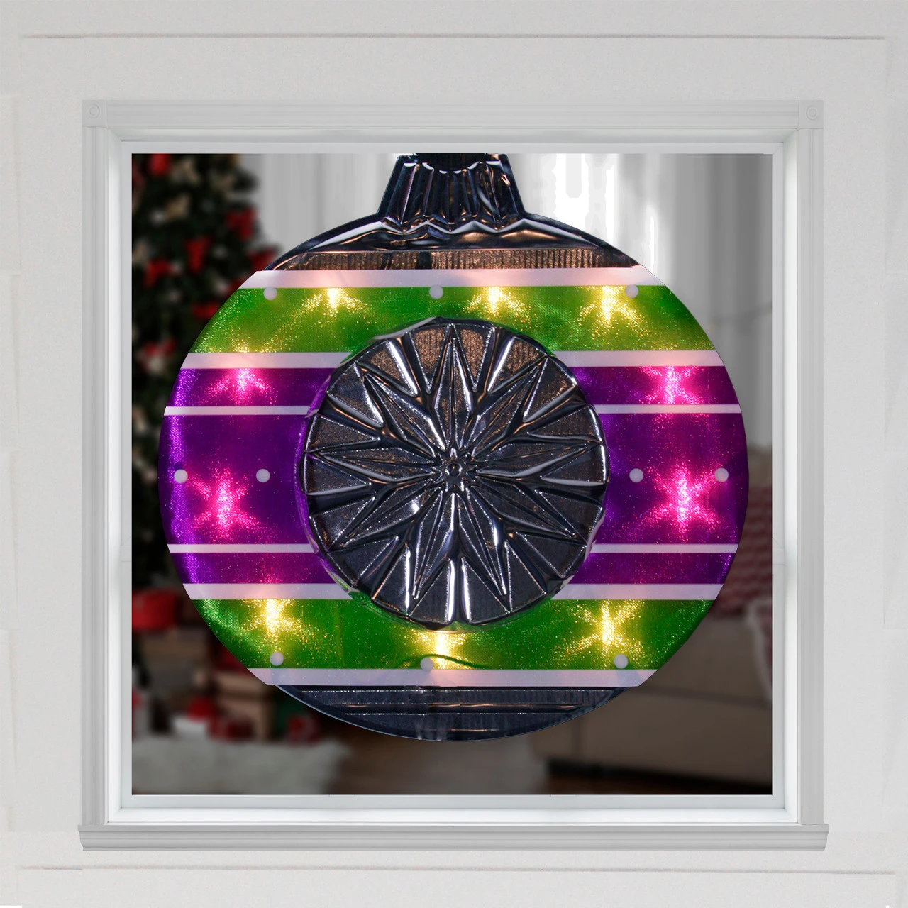 15.5" Lighted Purple And Green Shimmering Ornament Christmas Window Silhouette Decoration 3 15.5" Lighted Purple And Green Shimmering Ornament Christmas Window Silhouette Decoration - Image 3