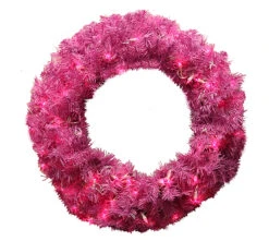 Pre-Lit Orchid Pink Cedar Pine Artificial Christmas Wreath - 36-Inch, Pink Lights