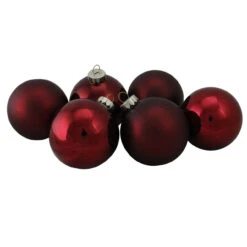 6ct Burgundy Red 2-Finish Glass Ball Christmas Ornaments 3.25" (80mm)