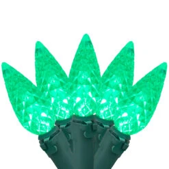 70ct Green Faceted C6 LED Christmas Light Set - 23ft Green Wire