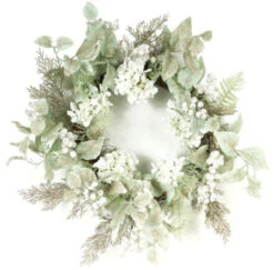 Green And White Hydrangea Glittered Berry Artificial Christmas Wreath - 24-Inch, Unlit