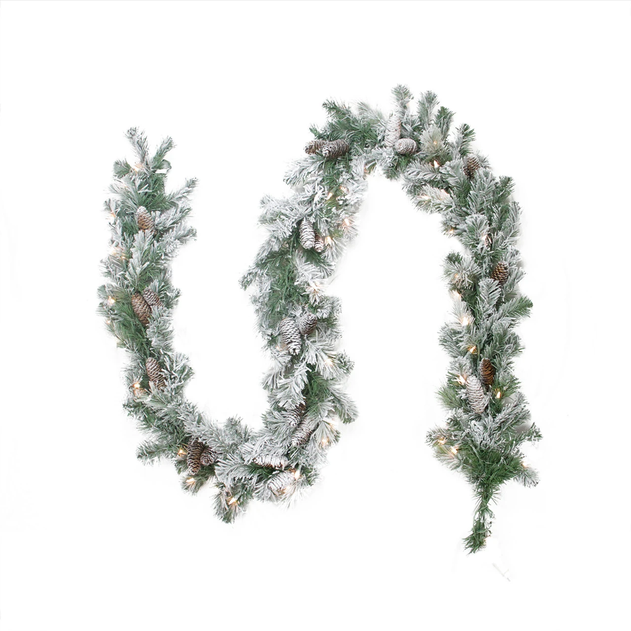 9' X 8" Pre-lit Flocked Victoria Pine Artificial Christmas Garland - Clear Lights 1 9' X 8" Pre-lit Flocked Victoria Pine Artificial Christmas Garland - Clear Lights