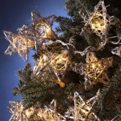 Set Of 5 Country Rustic Rattan Star Novelty Christmas Lights - Clear Lights