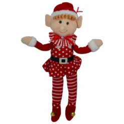 15" Girl Elf In Polka Dot Dress Christmas Ornament