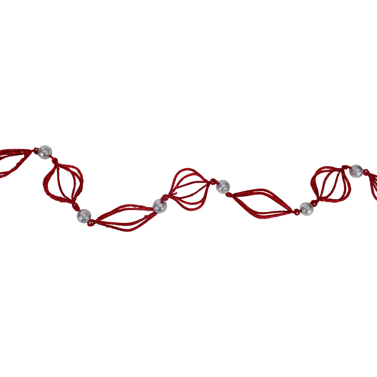 6' Red Glittered Finial And Onion With Silver Ball Christmas Garland 2 6' Red Glittered Finial And Onion With Silver Ball Christmas Garland - Image 2