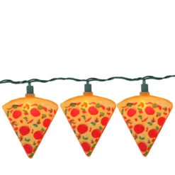 Set Of 10 Orange And Red Pizza Slice Garden Patio Christmas Lights - 10' Green Wire
