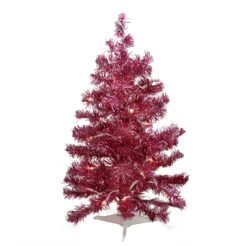 2' Pre-lit Pink Passion Iridescent Pine Artificial Tinsel Christmas Tree - Clear Lights