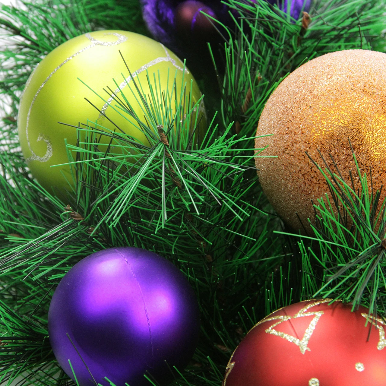 Multi-Colored Ornaments And Artificial Pine Christmas Wreath, 24-Inch, Unlit 2 Multi-Colored Ornaments And Artificial Pine Christmas Wreath, 24-Inch, Unlit - Image 2