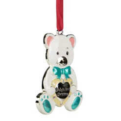 3" Pastel Silver Plated Bear Baby's First Christmas Ornament With European Crystals -Best Christmas Store northlight hd92867 2updated 80426.1688037551