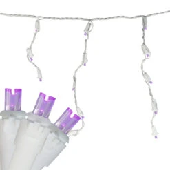 100 Count Purple LED Wide Angle Icicle Christmas Lights, 5.5 Ft White Wire