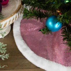 20" Pink Glittered Mini Christmas Tree Skirt With White Fur Trim 5 20" Pink Glittered Mini Christmas Tree Skirt With White Fur Trim -Best Christmas Store northlight20l27922 71367.1684941317