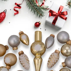 15ct Gold 2-Finish Glass Christmas Tree Topper And Ornament Set 5.5" -Best Christmas Store northlight20wy27599b 89293.1667577788